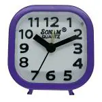 Sonam Purple Square Plastic Analog Alarm Clock for Bedroom/Living Rooms, 2.5 x 2.5 Inch
