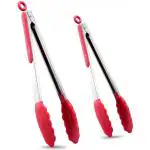 ZUCLLIN 12 Inch Silicone Tip Kitchen Tong, Utility Tongs with Red Silicone Tips and Grips, Durable Non-Slip and Non-Stick Cooking/Kitchen Tongs, Red(T989)
