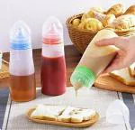 Zollyss Kitchen Plastic Squeeze Bottle Condiment Dispenser For Sauce Vinegar Oil Ketchup Cruet Bottles, (2 Pieces, Multicolour), 400 ML