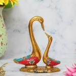 Handicrafts Paradise Metal Decorative Swan with Stone Work Figurine, Multicolor, 8.5 inch
