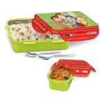 MILTON Mini Fun Treat Inner Stainless Steel Tiffin Box, 650 ml, with Inner Container, 120 ml, Spoon and Fork, Green | Food Grade | Dishwasher Safe | Refrigerator Safe| BPA Free | School Lunch Box