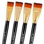 FRKB Short Hair Synthetic Flat Paintbrush Set of 4 for Watercolor and Acrylic Painting Numbers 14, 16, 18, 20