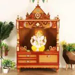 DZYN Furnitures Divine Home Medium Floor Rested Pooja Mandir without Door (Teak Gold)