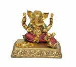 Idol Collections Multicolor Polystone Ganesh With Mouse, Metal Musician Lady Decorative Showpiece Table Decor Home Lady Gift Item, 3 Inch