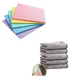 QinPin Kitchen Cleaning Combo 5pcs Non-Scratch Sponge Wipes & 5pcs Durable Mesh Dishwash Cloth, Dual-Layer Dishcloths for Ultimate Reusable Cleaning, Eco-Friendly Home Solution