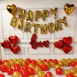 Krido Romantic Happy Birthday Decoration Items Kit - 60Pcs Red and Golden Metallic Balloon Combo For Wife Girlfriend Boyfriend Husband