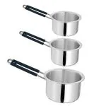 IDEAL PRIME Heavy Gauge Aluminum Saucepan Set Of 3 1+1.5+2 Liter With easy Grip Silicone Handle Rust Proof Alu Milk Pan Tea Pan Tapeli Donga Patila Cookware Set Pack 3