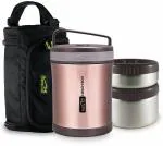 Home Puff Rose Gold Stainless Steel Double Wall Vacuum Insulated Lunch Box with 2 Container 1.3 L