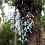 DULI Hanging Aqua and Purple Metal 5 Ring Dreamcatcher with Feathers