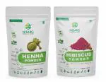 NISARG ORGANIC FARM Combo of Henna Leaf and Hibiscus Powder I Pure, Natural, & Organic I Multi-purpose Use I Traditional Method Made I for skin, Hair oil, Color & Growth, Face, & Hibiscus Tea - 500g x 2 Pack