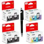 Canon PG 47 Twin & CL 57 Twin Ink Cartridge (Set of 4) With 3in1 Multi-Function Mobile Phone Stand