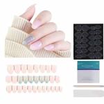 Coslifestore Press On Nails 24 Reusable Gel Chrome Nail Extensions Nails With Full Application Kit Consisting of Buffer, Manicure Tool, 24 Jelly Tabs Diy Nail Art (Baby Pink Holographic Chrome)