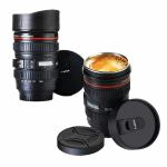 TENEZA Stainless Steel Camera Lens Mug Kitchen Accessory, 2 Lid Covers Single Walled Insulated Coffee Mug Leak Proof Rust Free, 2 Pcs Travel Mug For Camping Picnic Home Hostel Dormitories (400 ML, Black)