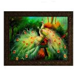 Indianara Multicolor Engineered Wood Pair Of Peacocks Painting 25.4*33*1 cm