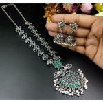 Royale Diva Silver Plated Oxidised Peacock Design Pendent with Matching Jhumka Earring