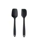 Ramkuwar Silicone Spatula With Spoon Set Heat Resistant Baking Tools for Cooking Baking and Mixing - Set of 2 (Black)
