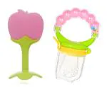 Manan Shopee Kids Apple, Green Silicone Teether With Baby Fruit Nibbler Pacifier (Pack Of 2)