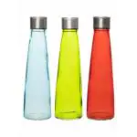 Whitegold Glass Water and Milk Storage Multi Color Bottle for Fridge 500 ml, Set of 3