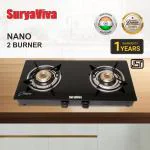 SURYAVIVA Nano 2B BK Toughened Glass 2 Cast Iron Burner Gas Stove(Manual Igniton, Black)