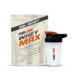 FUELONE Whey Max, Whey Protein Concentrate & Whey Protein Isolate, 27g Protein (Chocolate, 1kg / 2.2lb) with Shaker (Black, 500ml)