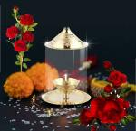 T-KA108 Akhand Diya Brass & Borosilicate Glass Size: Large Brass Table Diya  (Height: 5.5 inch)