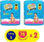 Snuggy Small (S) Size - 156 diapers| Pack of 1 | (4-8 kgs)Baby Diaper with Rapid Absorption, Anti-Bacterial