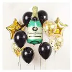 AMFIN Champagne Wine Balloon for Birthday Black Gold Stars Latex Foil Balloons Decoration for Adult