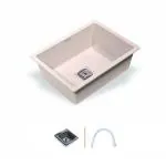 CURATE INDIA Single Bowl Granite Quartz Sink Kitchen | 21x18x9 Inch | 7 different Color Variations | PVC Waste Pipe | Modern Sink For Kitchen