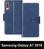 Sbms Samsung Galaxy A7 2018 Edition Blue Artificial Leather Shock Proof Flip Cover