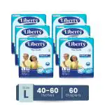 Liberty Popular Adult Diapers, Tape Style, Large (L) Size, 60 Count, Waist Size (101- 152cm| 40-60 inches) , Unisex, High Absorbency, Leak Proof, Wetness Indicator, Pack of 6, 10 Count/Pack