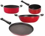 Nirlon Red Aluminium Non-Stick Cookware set 4 pcs ,2.6mm-ft13-kd14-spm-cass20