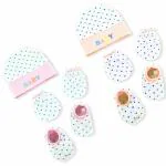BRANDONN Newborn Baby's Cotton Cap Mitten Bootie Set 0-6 Months, Pack of 2 (0-6 Months)