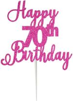 Festiko Glitter Hot Pink Happy 70th Birthday Scriptted Letter Cake Topper For Birthday, Anniversary