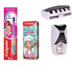 Barbie Battery Toothbrush for kids+Kid's Barbie Anticavity Toothpaste-Strawberry 80g+wall mount toothpaste dispenser