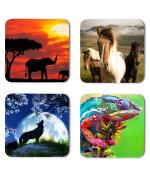 Whats Your Kick Animals Elephant Horse Jackal Lizards Printed Set of 4 Coaster With Metal Stand