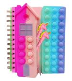 Kobbet Multicolor silicone Pop It Diary Spiral Notebook With Attached Pop It Fidget Zipper Closer Pouch Cute Diary Travel Pouch With Stress Relief Pop Up Diary and Pouch With 2 Free Unicorn Pen