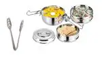 Urban Buy Stainless Steel Momo Tong with 3 Pcs Steel Lunch Box and Multicolour, Pack of 2