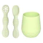 ZoZoBaa Non Slip Olive Green Silicone Drinking Cup With Spoon Set - 55 ml