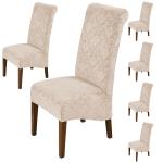 HOKIPO Embossed Velvet Chair Covers for Long Back Dining Chair, Set of 6, Light Camel (AR-5126-LCML*6)