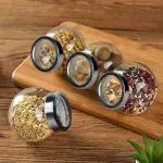 Spice Storage 200ml Glass Jar for Masala, Dry Fruits Etc with Airtight Stainless Steel Lid Set Of 4
