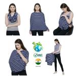 Feather Hug Blue Black Stripes Cotton Nursing Covers for Mothers with Bib with Food Grade Silicon theether, 2 Caps, 2 Sets Mittens, and 2 Sets Booties Pack