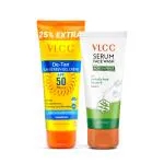 VLCC De Tan SPF 50 Sunscreen Gel Creme - SPF 50 PA - 100 g + 25g extra & Acne Defense Serum Facewash -100 ml Combo