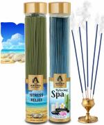 The Aroma Factory Organic Incense Sticks Stress Relief, Relaxing Spa (Herbal Agarbatti for Pooja) 0% Charcoal, 0% Sulphur, 2 x 100g Bottle