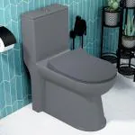 Plantex Platinium Ceramic One Piece Western Toilet/Water Closet/Commode With Soft Close Toilet Seat S Trap Outlet (APS 745, Smoke)