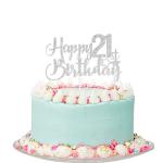 Festiko Silver Glitter Happy 21st Birthday Cake Topper 21st Birthday Cake Topper, 21st Birthday Party Decoration