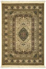 Gaba Carpet Galore Beige Silk Kashmiri Design Heavy Quality Silk Touch Carpet, 5 X 7 Ft