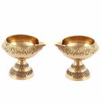 Artshai Designer Brass 2.3 inch Pooja Jyoti Diya Brass Oil lamp Diya .Indian Pooja deep Set 2 Pcs