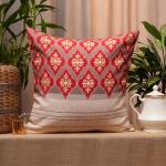ZEBA World Embroidered Cushion Cover - Decorative | Sofa, Bedroom, Couch | Polycanvas with Chawal Taka Embroidery and Printed - Red - 20x20 inch (51x51 cms) (Pack of 1)