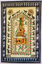 ARTEASTIC Canvas Saurachitra Tribal Painting (25 cm X 37.5 cm, Multicolour)