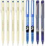 Pilot Hi-Tecpoint 05, V5 and V5 Grip Extra Fine Point Liquid Ink Pen | Tip Size - 0.5 MM | Unique Dimple Tip Technology | Ink Colour - Blue - 5 05, 2 V5 and 2 V5 Grip | Pack of 9